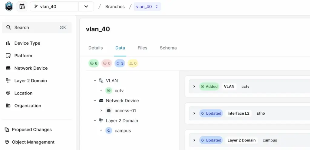 Infrahub screenshot: change control
