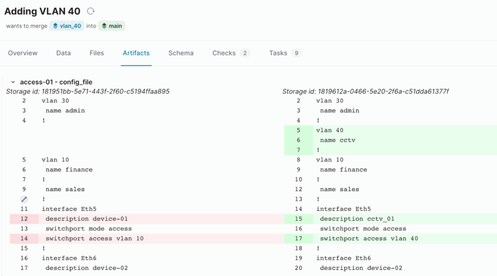 Infrahub: artifact (config) diff