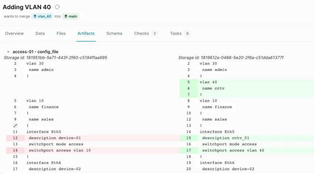 Infrahub: artifact (config) diff