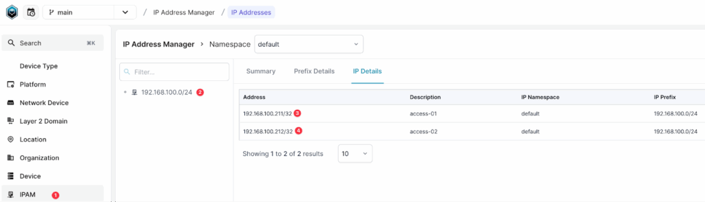 Infrahub screen: Create IP addresses