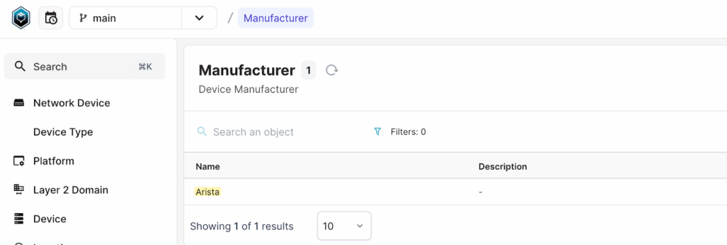Infrahub screen: Create manufacturer