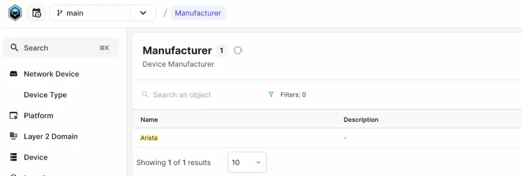 Infrahub screen: Create manufacturer