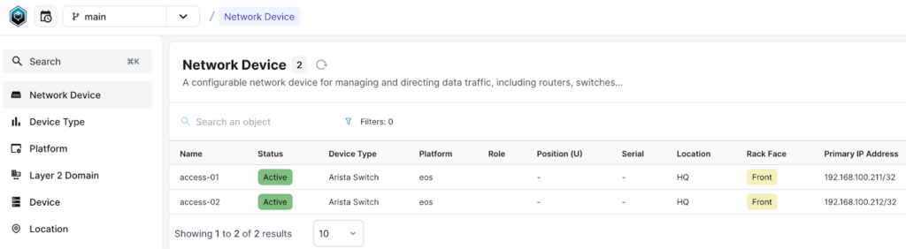Infrahub screen: create-network device