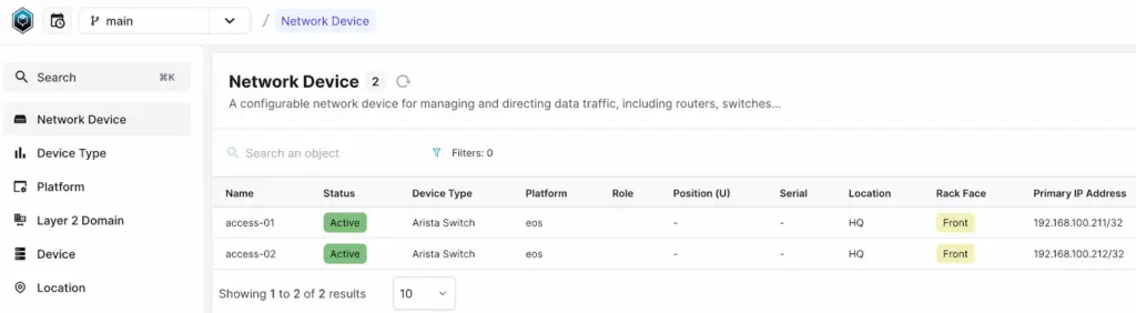 Infrahub screen: create-network device