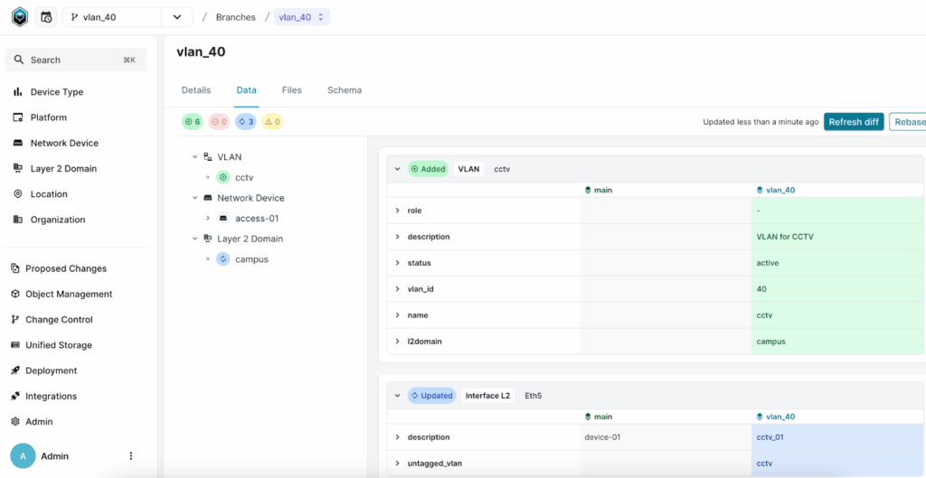 Infrahub screen: Proposed Changes