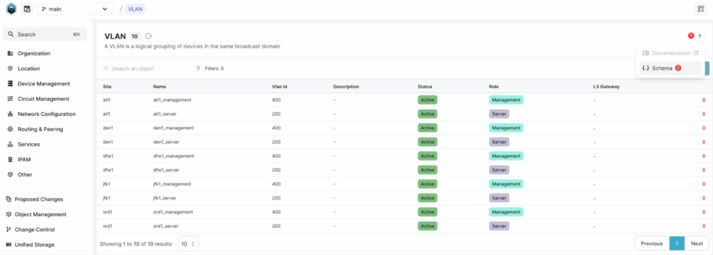 Infrahub Python SDK - schema dropdown