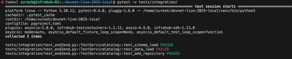 integration testing: failed test message