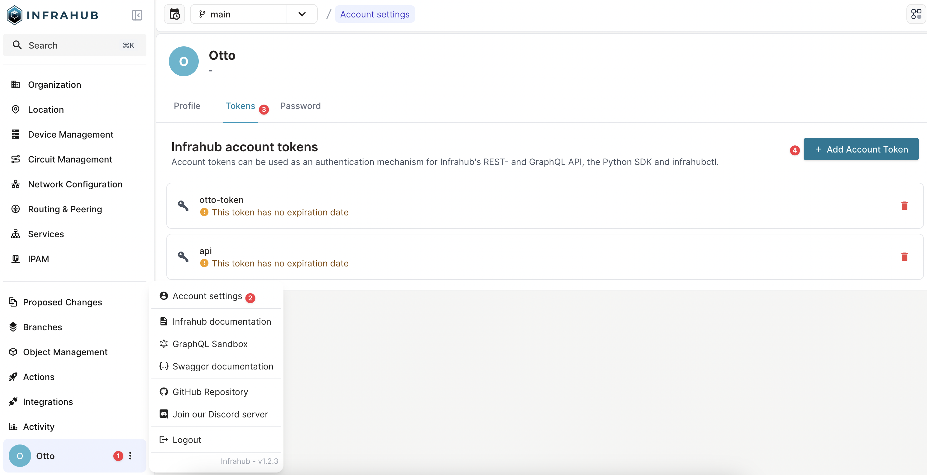 Infrahub Python sdk - create token screenshot