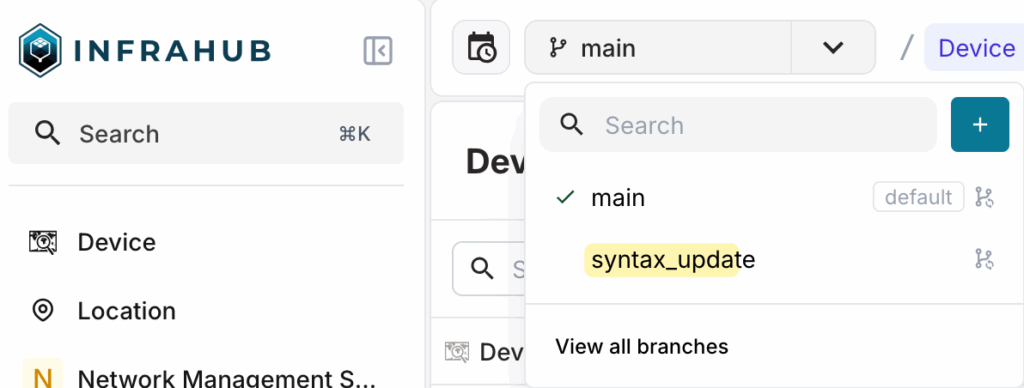 pytest create new branch Infrahub screenshot