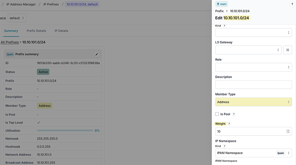 allocating weight 10 in Infrahub Resource Manager