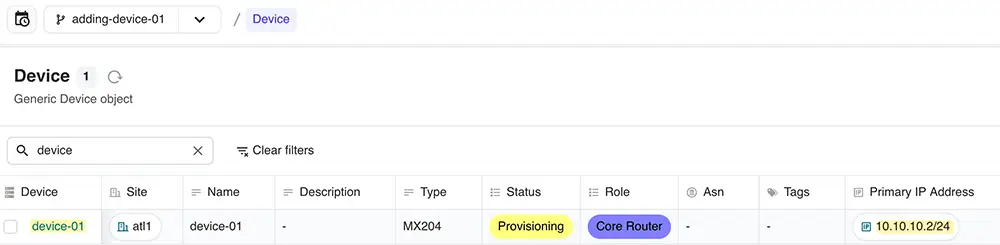 device 1 assigned an IP address in Infrahub Resource Manager