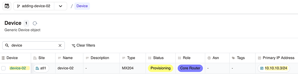 device 2 assigned an IP address in Infrahub Resource Manager