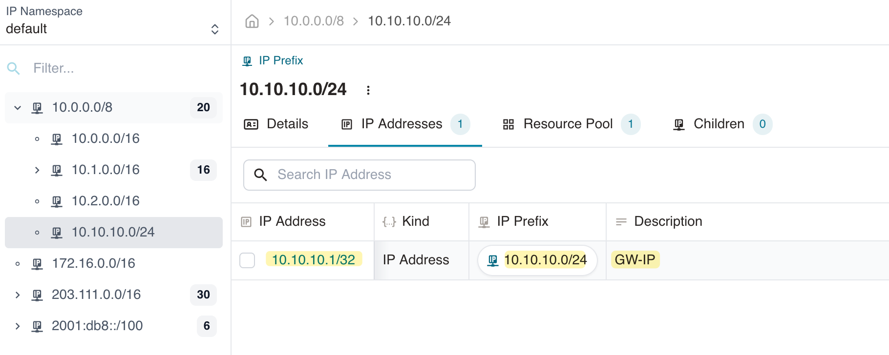 example of manual IP allocation in Infrahub Resource Manager