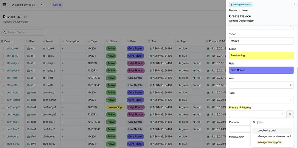 selecting a resource pool in Infrahub Resource Manager