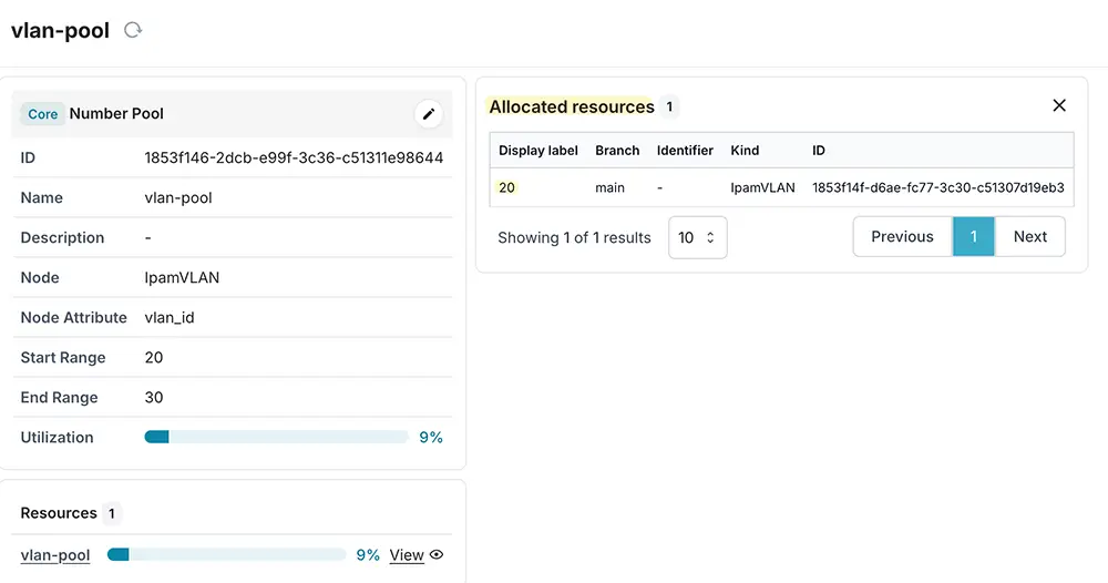 see vlan allocations in Infrahub Resource Manager