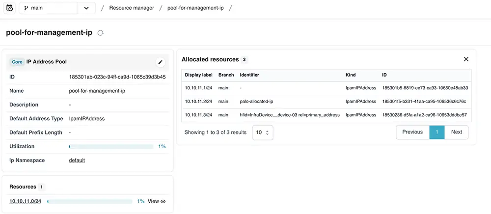 view ip address pool in Infrahub Resource Manager (through Python SDK)