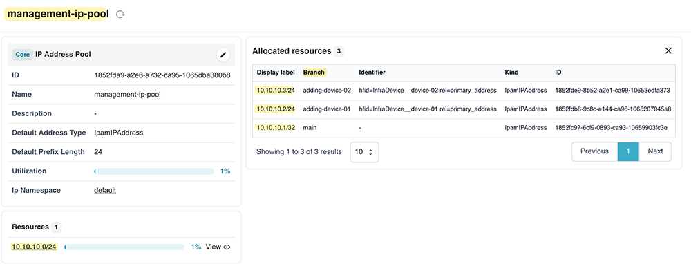see resource allocation in Infrahub Resource Manager