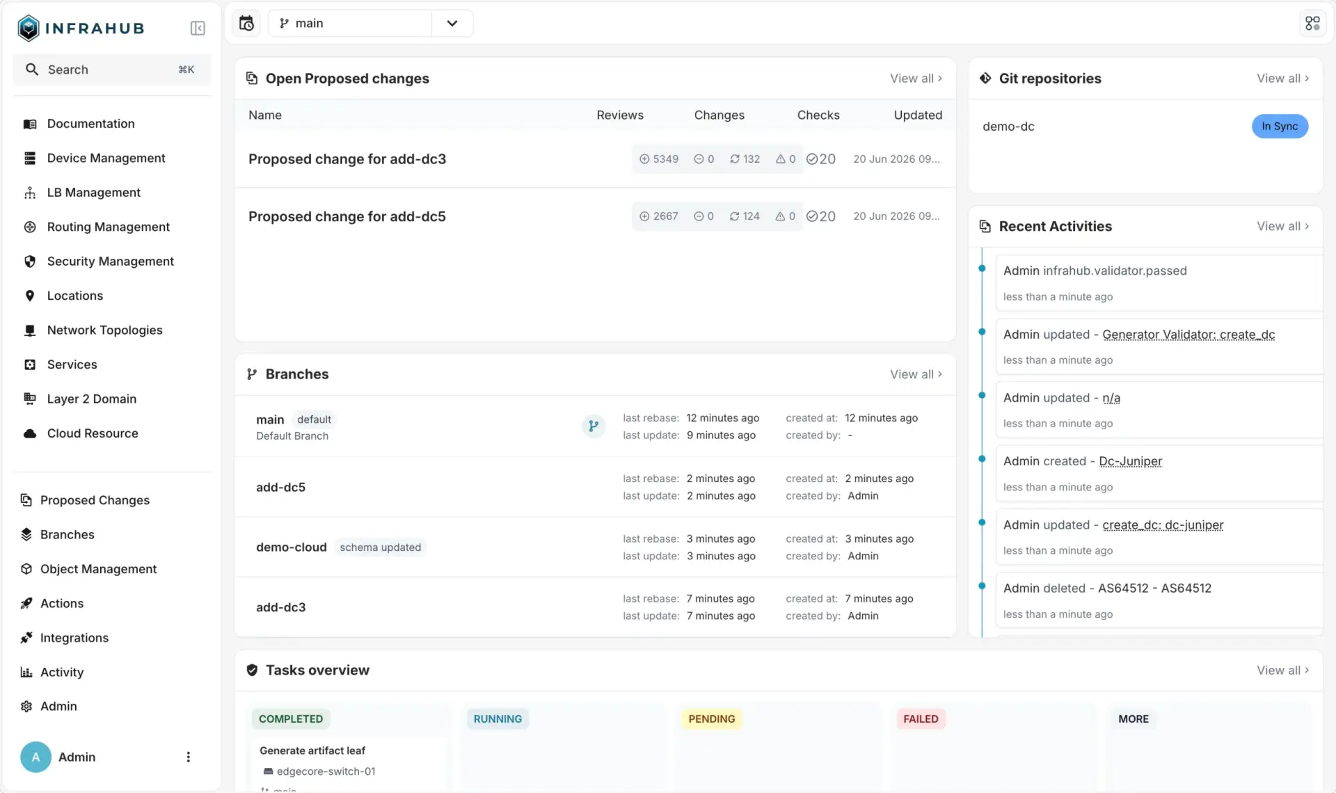screenshot from Infrahub infrastructure data management platform