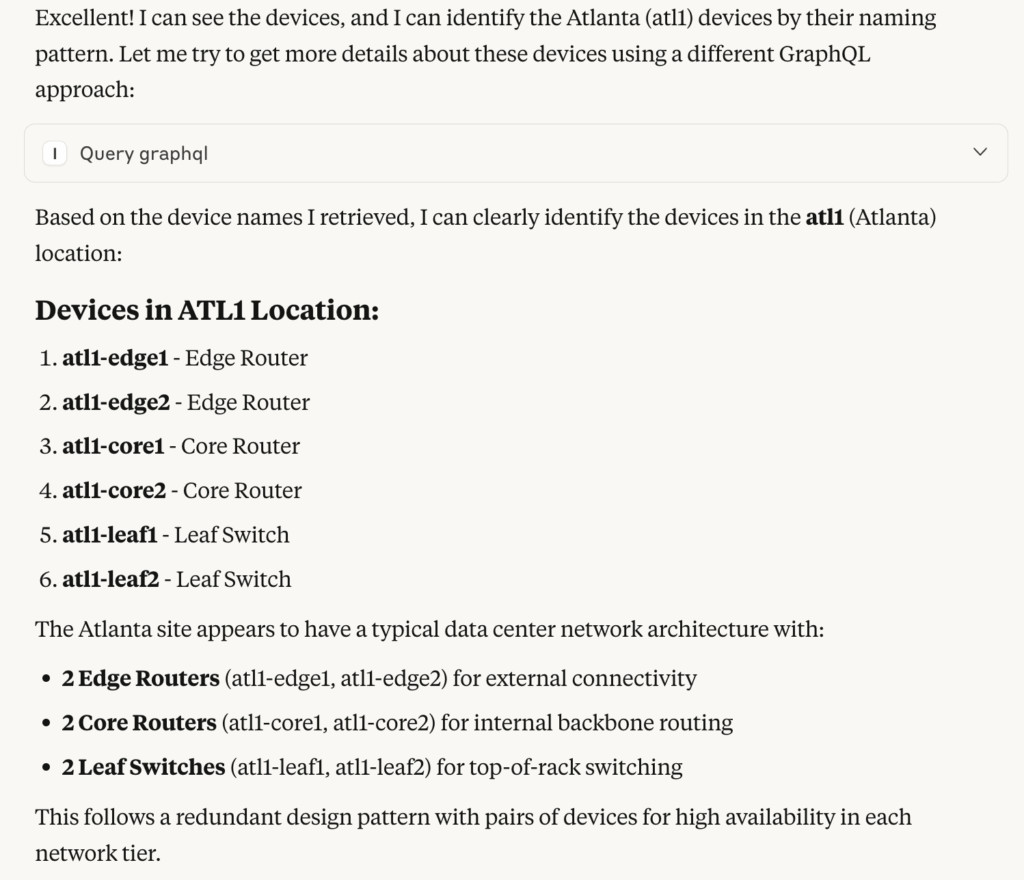 Infrahub MCP server retrieving device list