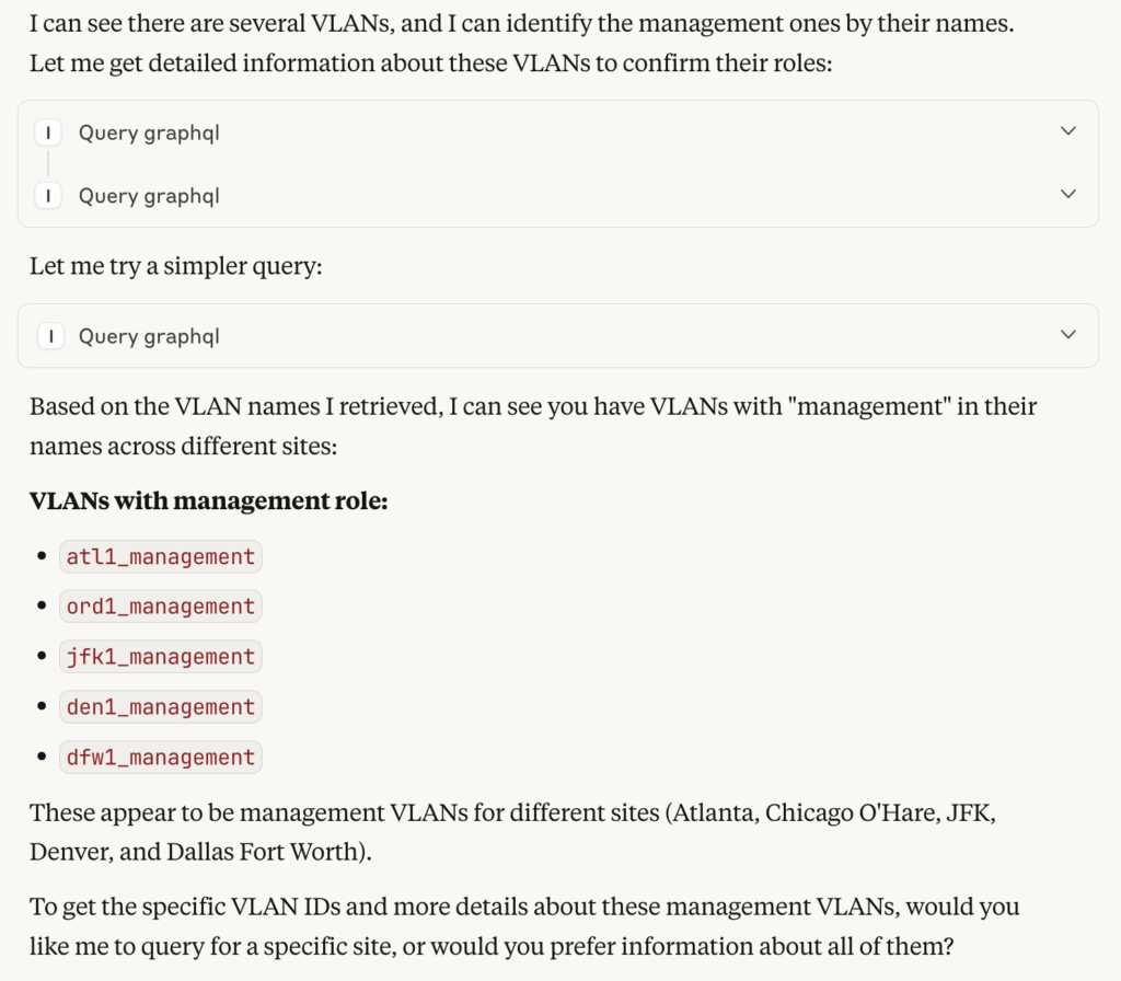 Infrahub MCP server answer to VLAN question