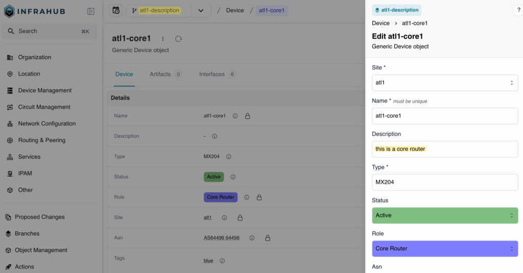 add branch description in Infrahub