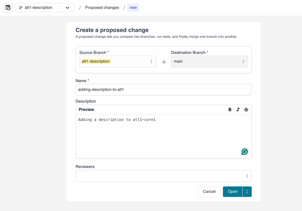 create proposed change in Infrahub