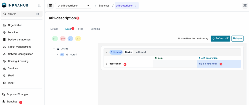 view diff in Infrahub change management workflow
