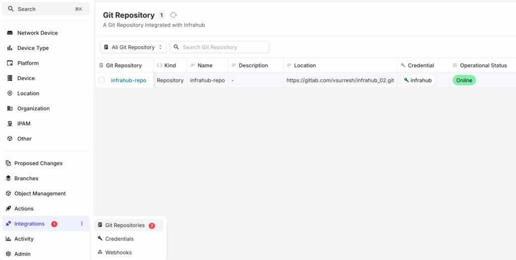 connecting to remote Git repo in Infrahub