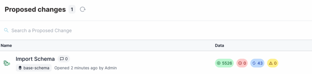 view of proposed change to import new schema