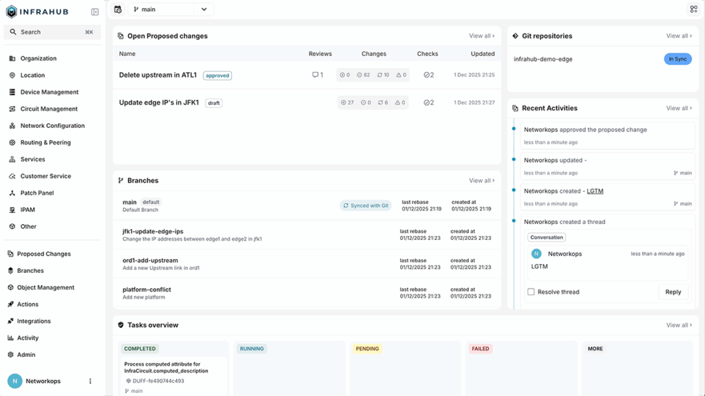 Infrahub dashboard landing page