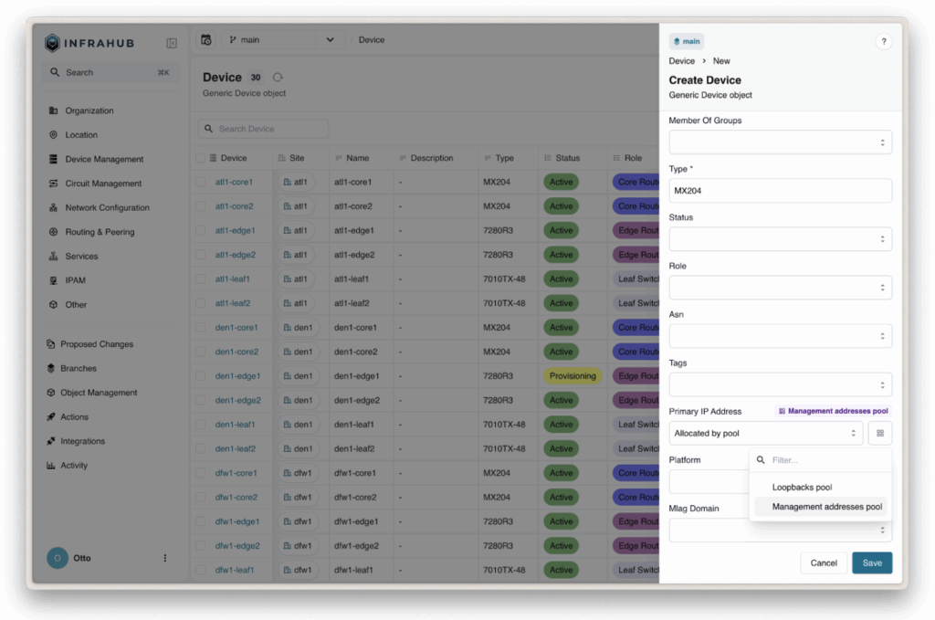 Infrahub resource allocation screen