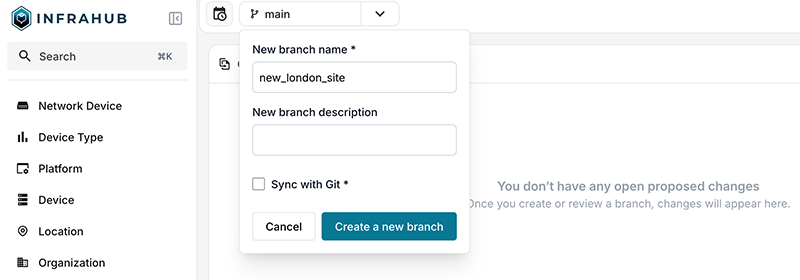 creating a new branch in infrahub generator workflow