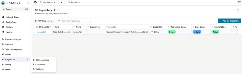 Git repository in the infrahub generator workflow