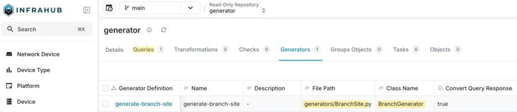 contents of Git repository in the infrahub generator workflow