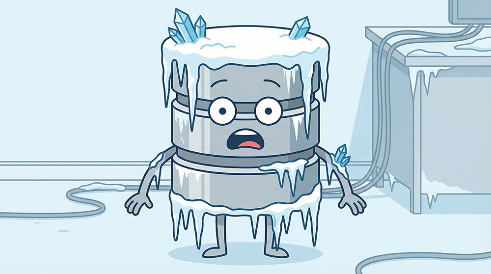 NSoT database cover in frost and icicles, frozen in time