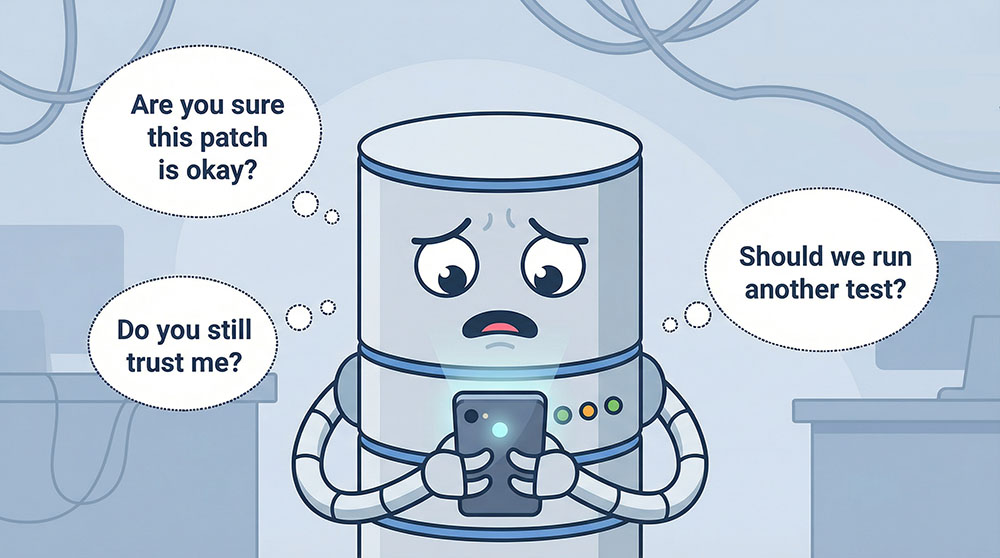 Worried database texting messages like, "Should we test again?"